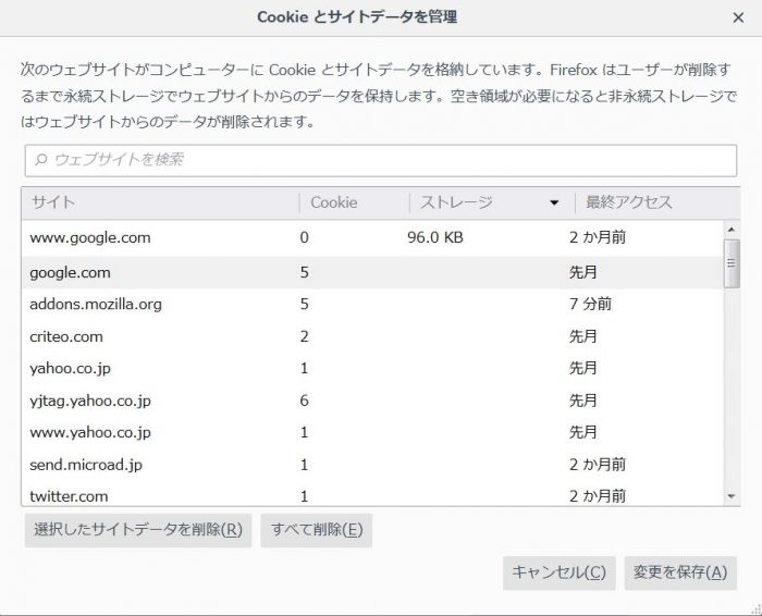 FireFoxでの個別喝取の削除